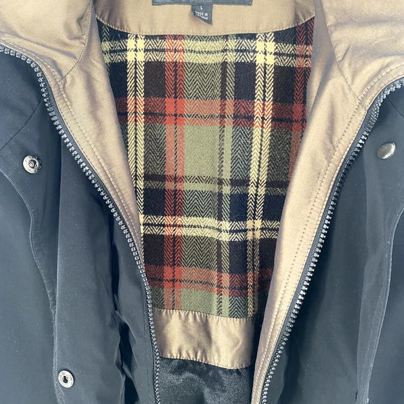 Fleet Street Rain Jacket Coat Mid Length Womens Sz L Wind Resistant Black Tan - Picture 11 of 14